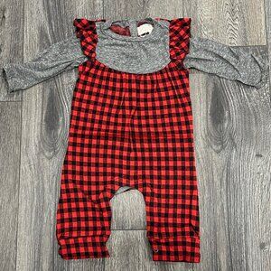 NWT Miki Miette Red & Black Gingham Long-sleeved Onesie, Size 3M